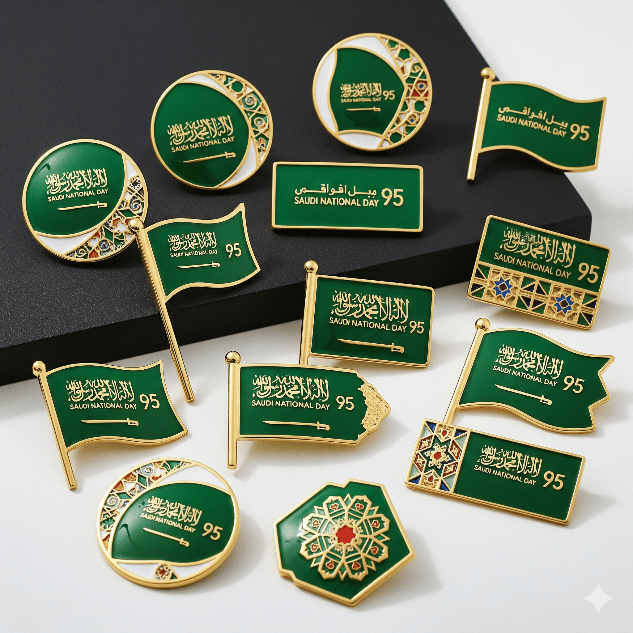 بروشات اليوم الوطني السعودي 95 - دبابيس وطنية مطبوعة